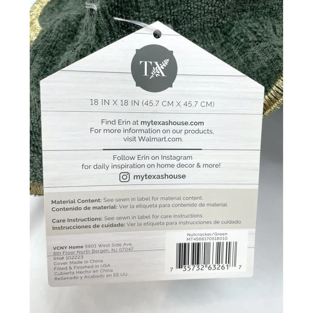 My Texas House Green‎ Nutcraker Christmas Decorative Holiday Throw Pillow 18x18